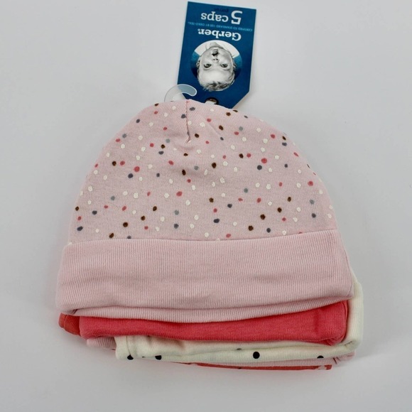 Gerber 5 Pack Baby Caps 0-6 Months in Pink Tones NEW - Picture 3 of 3